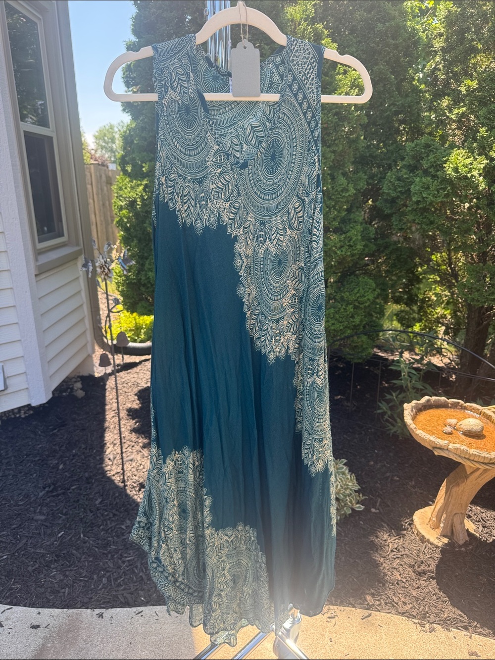 Teal Sleeveless Maxi Dress with Ivory Mandala Print